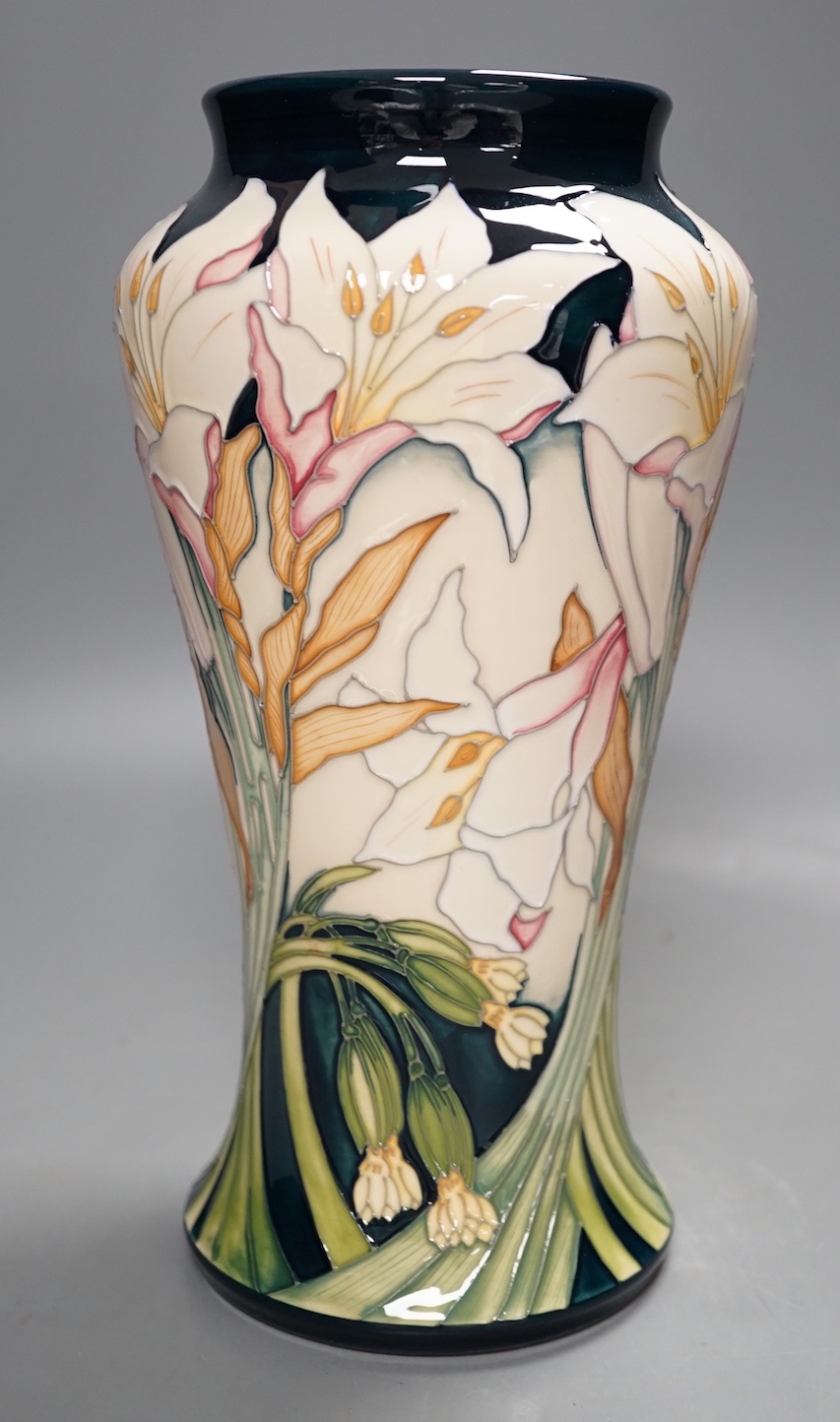 A Moorcroft 'Madonna lily' vase by Paul Hilditch, limited edition 8/40, 2013, 25.5 cms high.